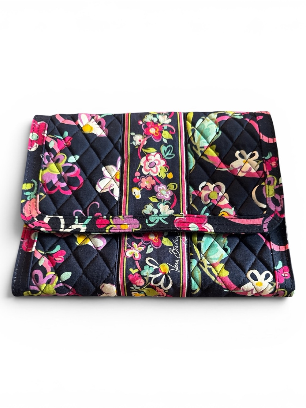 Vintage Design- Vera Bradley Ribbons Quilted Jewelry Folio in Navy, Pink, Green